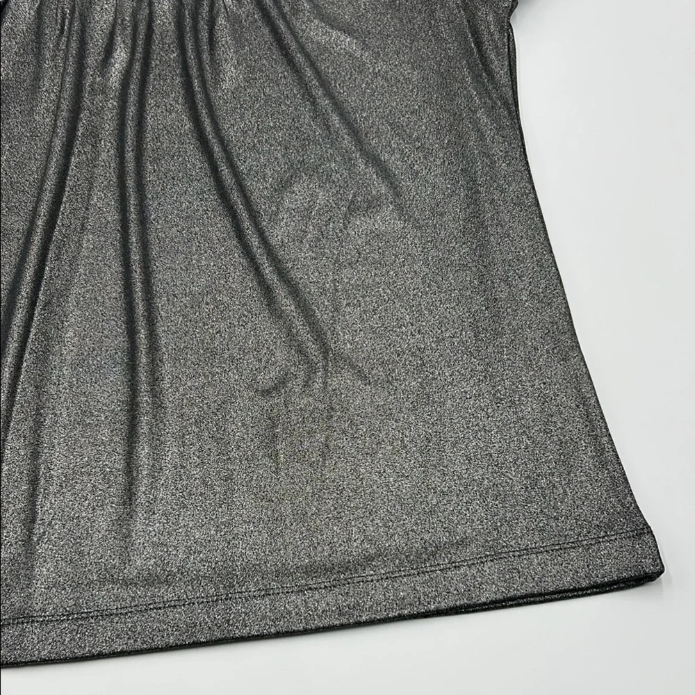 Dana Buchman Flutter Sleeve Blouse Large Gray Shimmer Pleated Nech Relaxed Fit